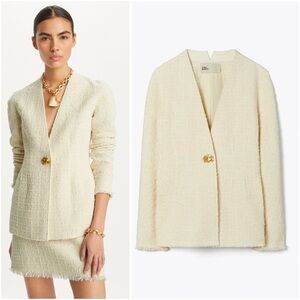 TORY BURCH Slim Tweed Jacket In White ivory $998 8